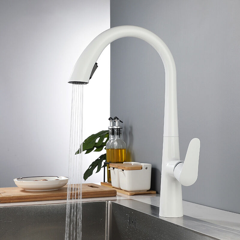 foto del prodotto rubinetto cucina con doccetta estraibile 2 modalit miscelatore monocomando per lavello girevole a 360 bianco