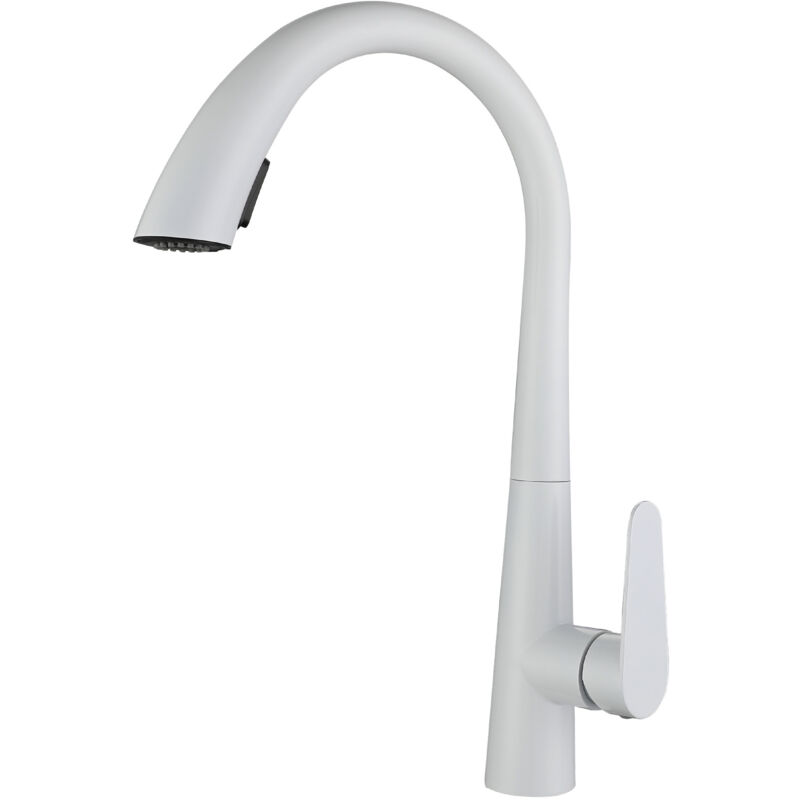 foto del prodotto rubinetto cucina con doccetta estraibile, rubinetto lavello cucina bianco a 360 , 2 modalità dell'acqua, freddo e caldo disponibile