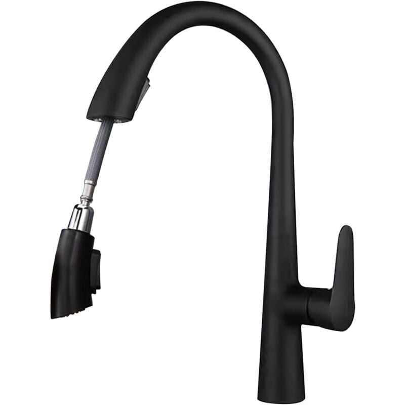 foto del prodotto rubinetto cucina con doccetta estraibile, rubinetto lavello cucina nero a 360 , 2 modalità dell'acqua, freddo e caldo disponibile