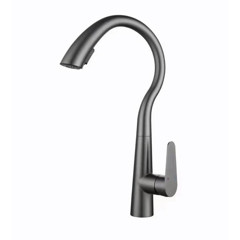 foto del prodotto rubinetto cucina estraibile miscelatore monocomando in acciaio inox calda e fredda regolabile con tubo g3 8 grigio