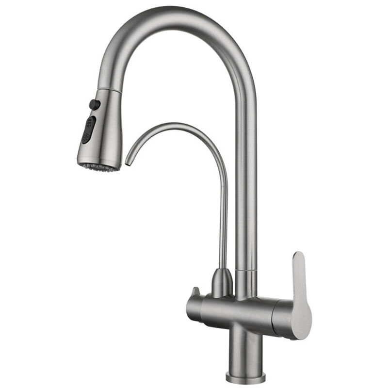 foto del prodotto rubinetto cucina lavello 3 vie rubinetto miscelatore in 304 acciaio inox acqua fredda e calda girevole a 360 argento
