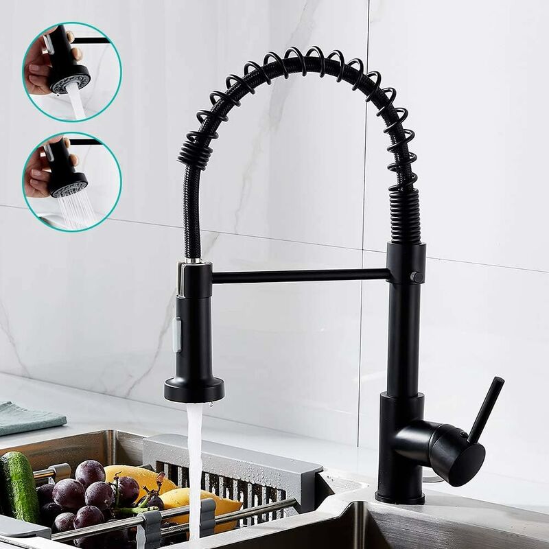 foto del prodotto rubinetto cucina lavello con doccetta molla a spirale girevole 360 a doppio modalit di spruzzo con flessibili nero 