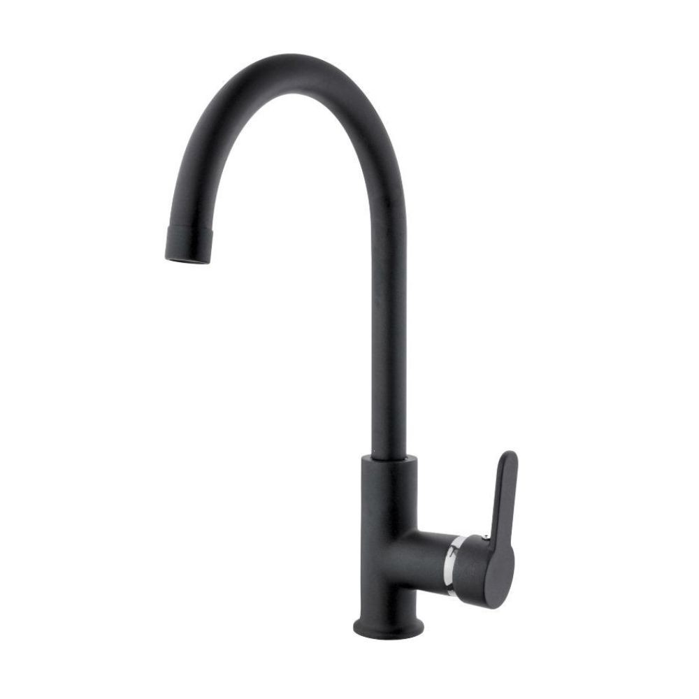 foto del prodotto rubinetto cucina miscelatore monocomando lavello canna tonda in ottone granito plus nero