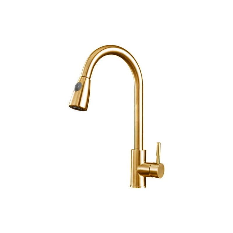 foto del prodotto rubinetto cucina oro con testa allungabile fino a 82 cm