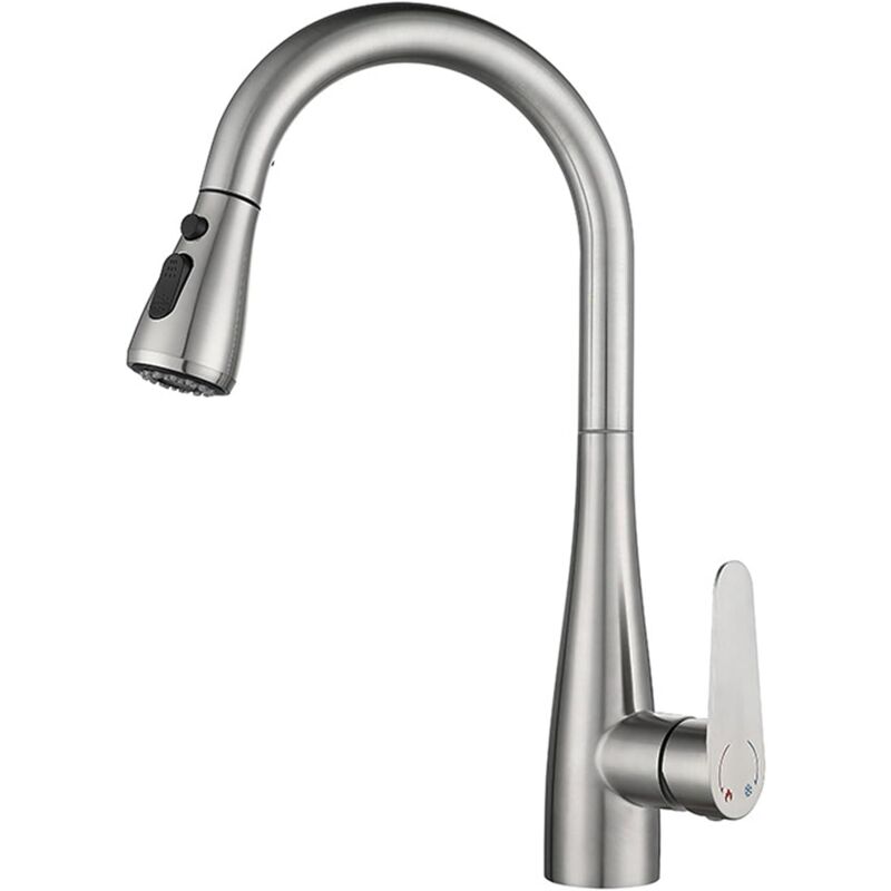 foto del prodotto rubinetto cucina, rubinetti lavello con doccetta, miscelatore cucina a scomparsa a 2 modalit , acciaio inox argent