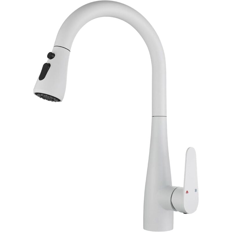 foto del prodotto rubinetto cucina, rubinetti lavello con doccetta, miscelatore cucina a scomparsa a 2 modalit , acciaio inox bianco