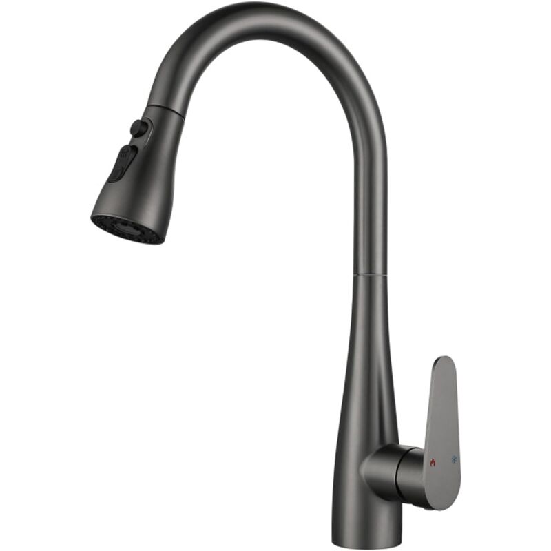 foto del prodotto rubinetto cucina, rubinetti lavello con doccetta, miscelatore cucina a scomparsa a 2 modalit , acciaio inox grigio