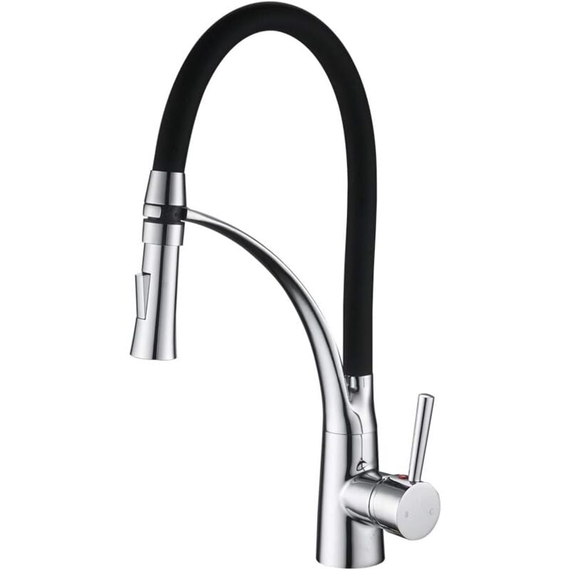 foto del prodotto rubinetto cucina, rubinetto lavello con doccetta estraibile, miscelatore monocomando girevole a 360 argento