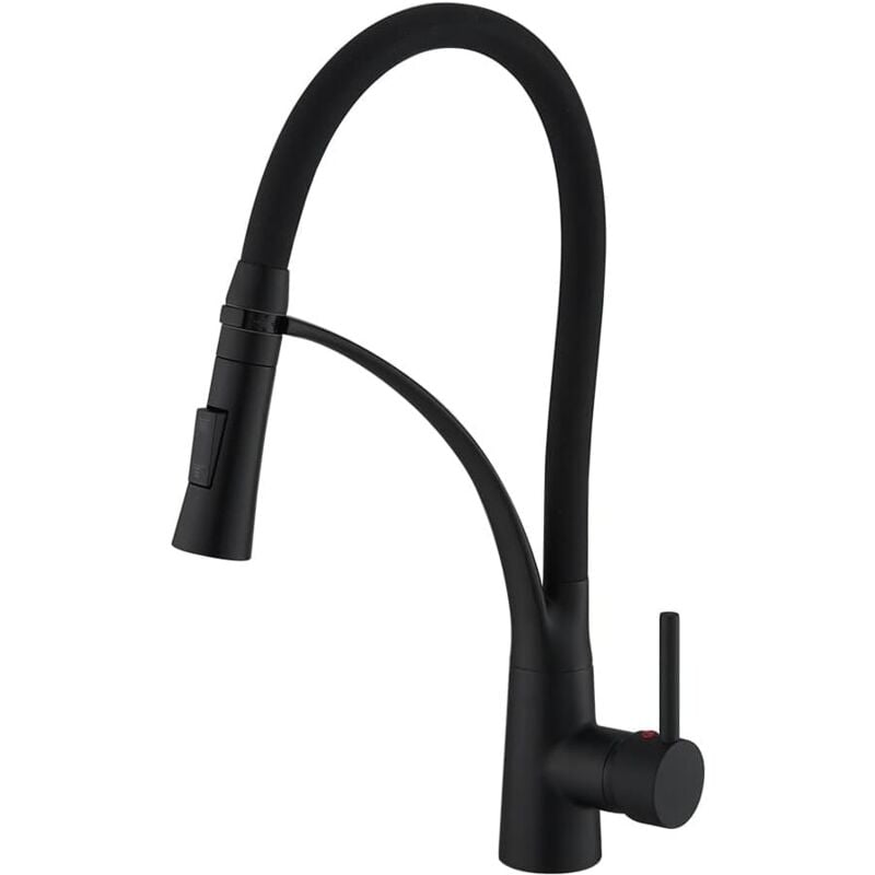 foto del prodotto rubinetto cucina, rubinetto lavello con doccetta estraibile, miscelatore monocomando girevole a 360 nero
