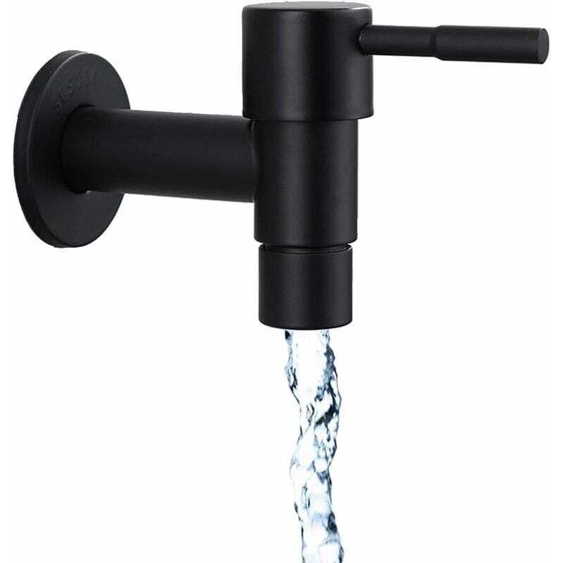 foto del prodotto rubinetto da bagno a parete monouso nero a sgancio rapido, in acciaio inossidabile, adatto per uso esterno come rubinetto da giardino o per lavatrice
