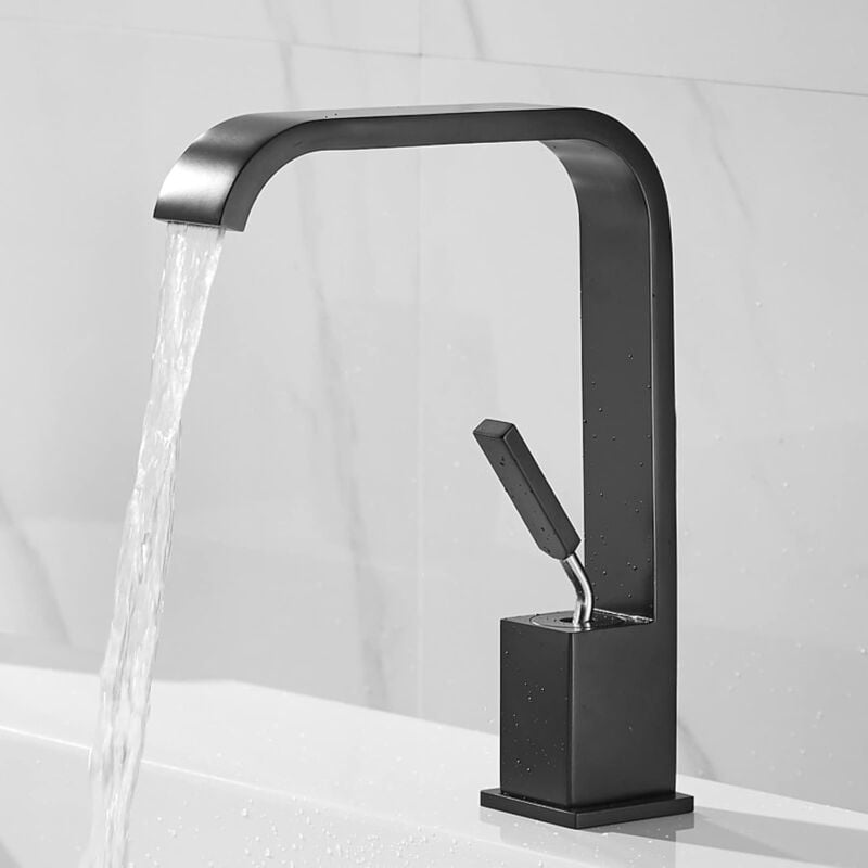 foto del prodotto rubinetto da bagno miscelatore monocomando moderno per lavabo cascata nero