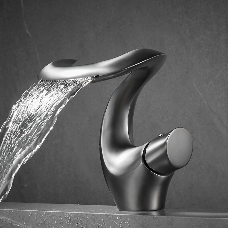 foto del prodotto rubinetto da bagno moderno miscelatore per lavabo cascata grigio