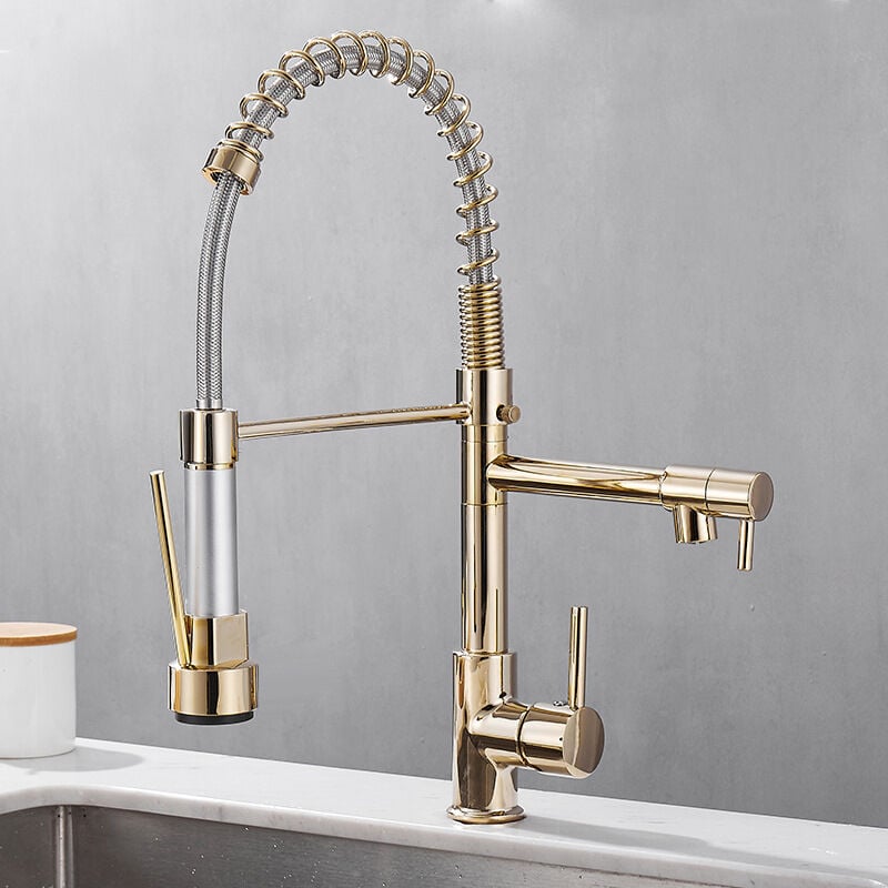 foto del prodotto rubinetto da cucina 2 modalit rubinetto miscelatore monocomando girevole a 360 freddo e caldo disponibile dorado