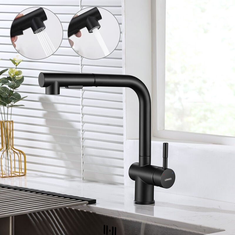 foto del prodotto rubinetto da cucina a 2 funzioni con doccetta estraibile, miscelatore per lavello in acciaio inossidabile a 7 forme con rubinetto per acqua frizzante