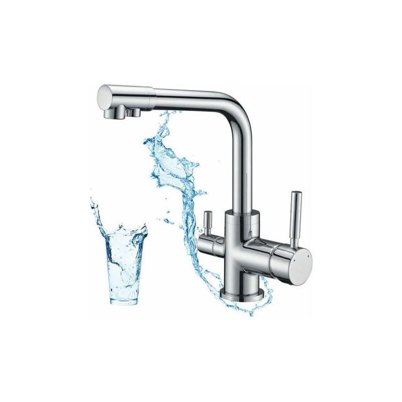 foto del prodotto rubinetto da cucina a 3 vie, miscelatore girevole a 360 , rubinetto da cucina per acqua potabile, miscelatore per lavello con uscita acqua filtrata