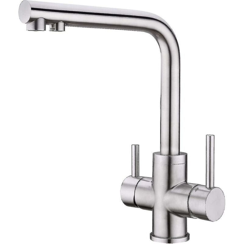 foto del prodotto rubinetto da cucina a 3 vie, rubinetto da cucina girevole a 360 , miscelatore con filtro per l acqua 3 in 1, lavello in acciaio inossidabile