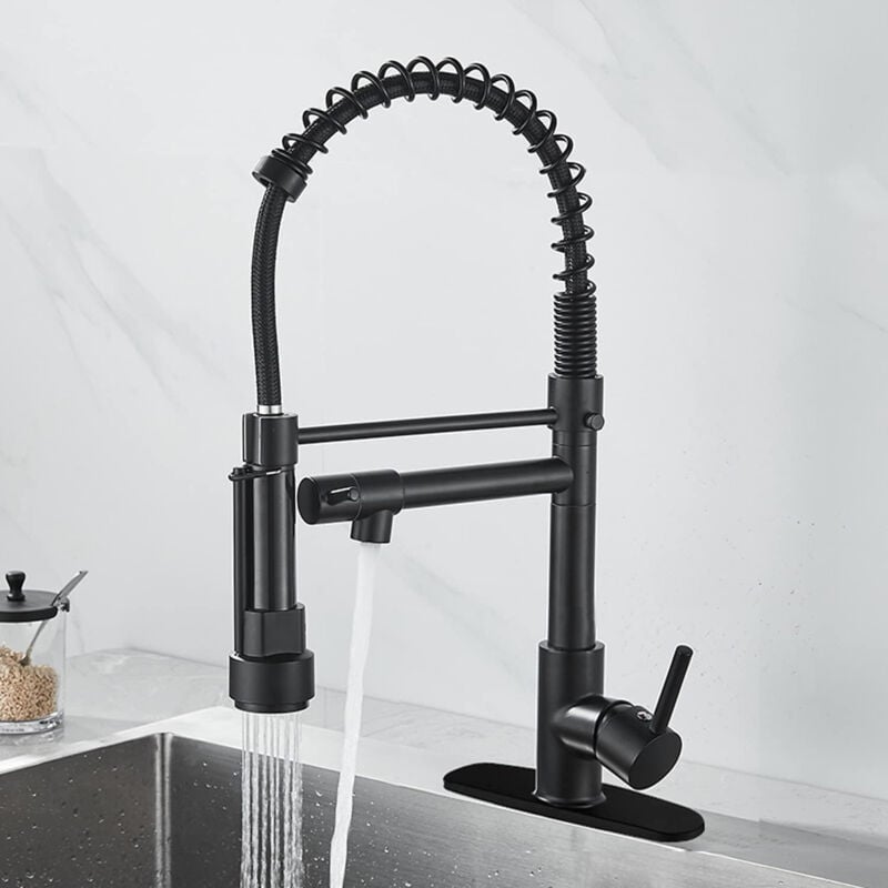 foto del prodotto rubinetto da cucina a spirale girevole a 360 2 modalit di spruzzo, soffione estraibile nero