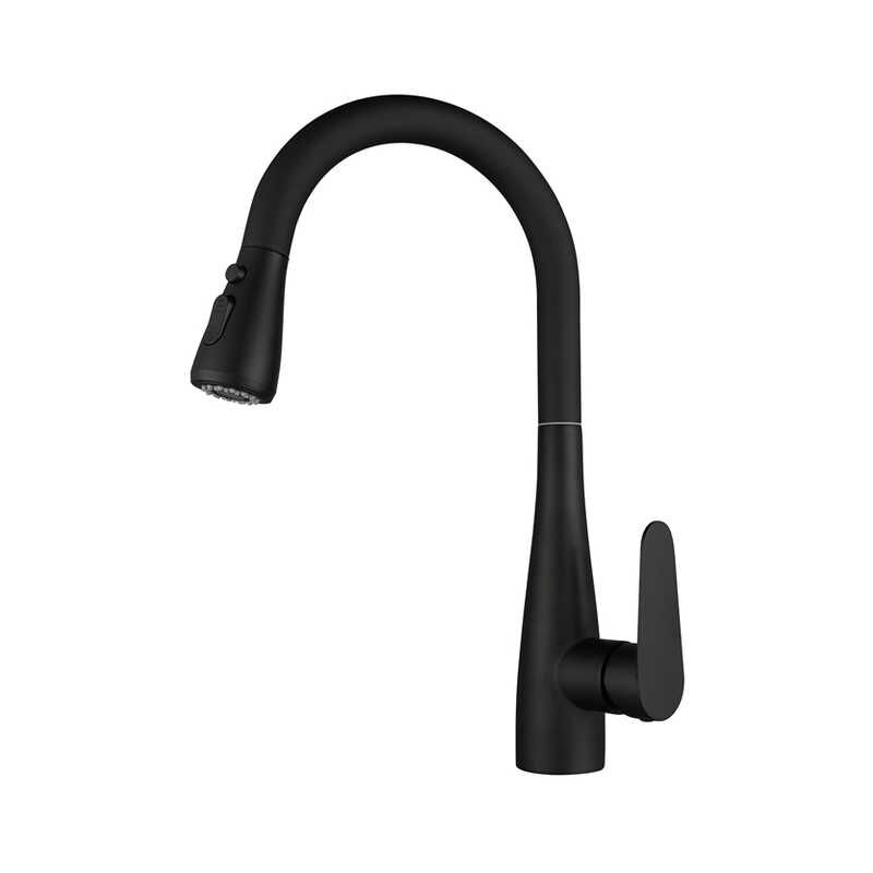 foto del prodotto rubinetto da cucina bianco con doccetta, miscelatore per lavello da cucina con 3 getti d acqua, rubinetto girevole a 360 per doppio lavello, nero