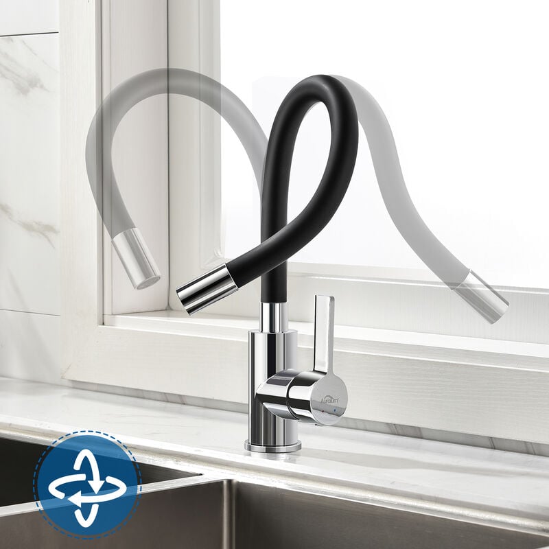 foto del prodotto rubinetto da cucina con beccuccio universale girevole rubinetto 360 girevole monocomando miscelatore per lavello cucina
