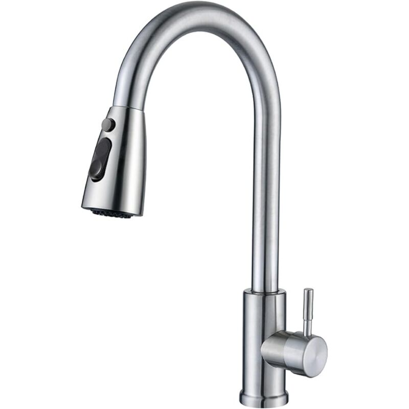 foto del prodotto rubinetto da cucina con doccetta estraibile, miscelatore da cucina in acciaio inox, rubinetto da cucina girevole a 360 , finitura spazzolata, 3