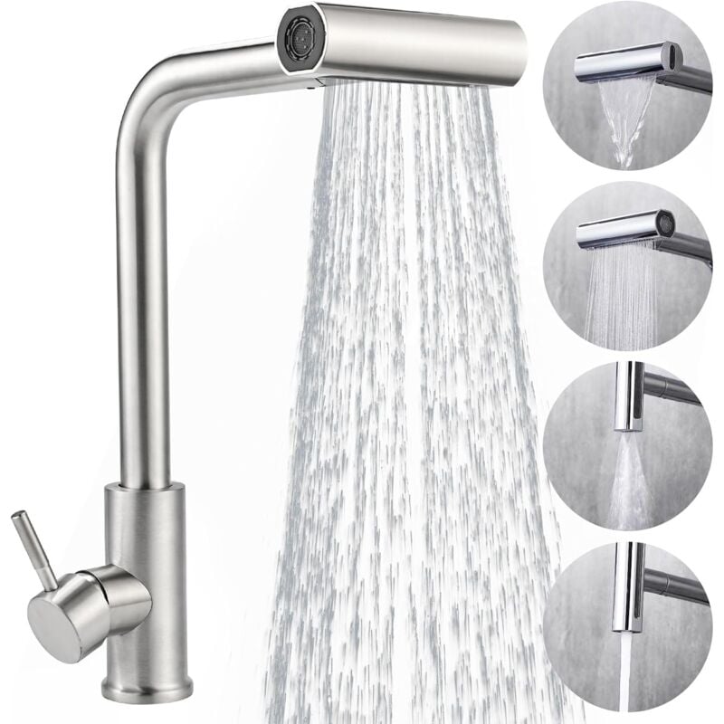 foto del prodotto rubinetto da cucina con doccetta estraibile, miscelatore da cucina in acciaio inox, rubinetto da cucina girevole a 360 , finitura spazzolata, 4