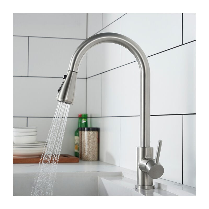 foto del prodotto rubinetto da cucina con doccetta estraibile miscelatore da cucina in acciaio inox rubinetto per lavello da cucina girevole a 360 miscelatore lavello