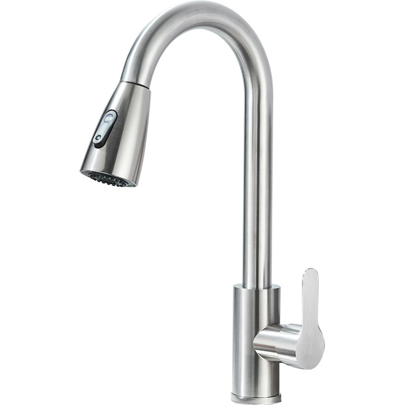 foto del prodotto rubinetto da cucina con doccetta estraibile rubinetto per lavello con rotazione a 360 in acciaio inox nichel spazzolato