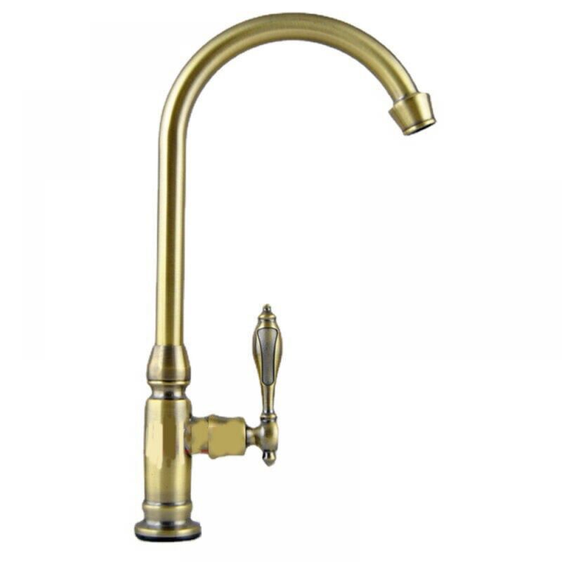 foto del prodotto rubinetto da cucina con maniglia singola in ottone spazzolato, rubinetto girevole per lavello ad acqua fredda, rubinetto per lavello con comando