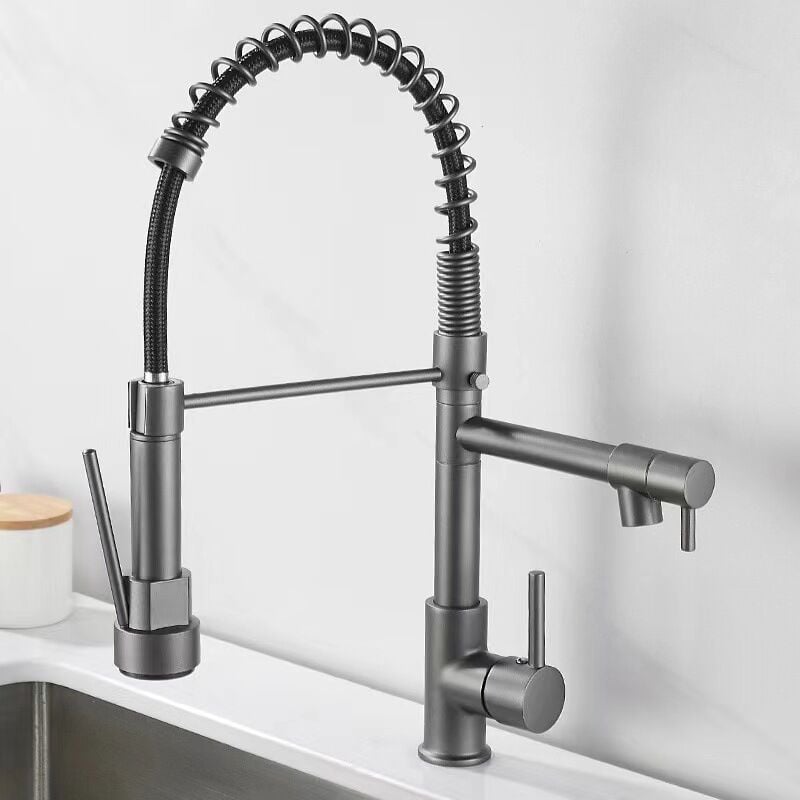 foto del prodotto rubinetto da cucina con molla a spirale girevole a 360 2 modalit di spruzzatura, doccetta estraibile per lavello da cucina, grigio