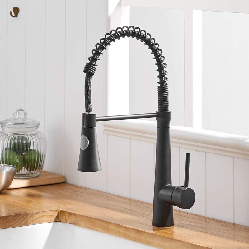 foto del prodotto rubinetto da cucina con molla a spirale, miscelatore da cucina doccetta estensibile, rubinetto lavello rotante a 360 , 2 modalit di spruzzo nero