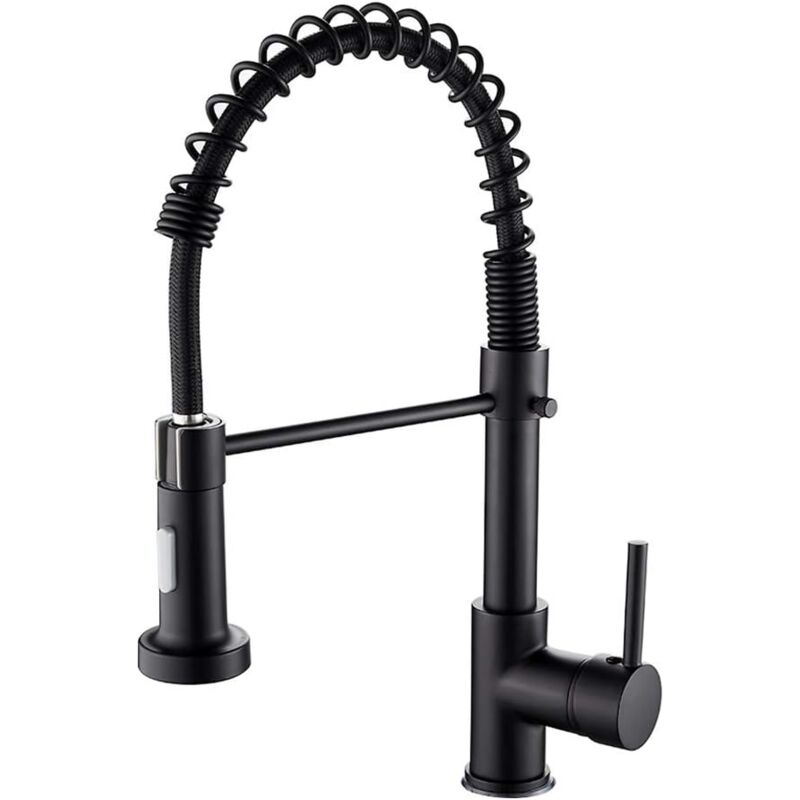 foto del prodotto rubinetto da cucina con molla a spirale, miscelatore monocomando nero con doccetta estraibile, orientabile a 360