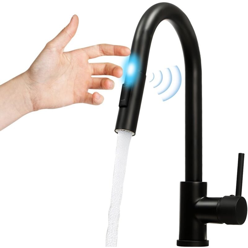 foto del prodotto rubinetto da cucina con sensore touch, rubinetto da cucina estraibile, girevole a 360 , due modalit di acqua, caldo e freddo, doppio utilizzo per