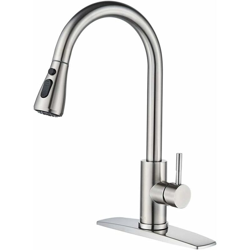 foto del prodotto rubinetto da cucina con soffione doccia rubinetto per lavello da cucina monocomando ad arco alto in nichel spazzolato con ponte commerciale rubinetto