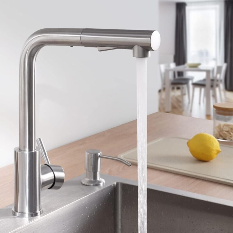 foto del prodotto rubinetto da cucina crediri con 2 modalit di spruzzo, miscelatore da cucina con doccetta estraibile, girevole a 360 , acqua calda e fredda