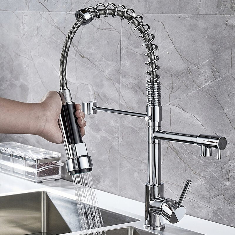 foto del prodotto rubinetto da cucina doccetta estensibile miscelatore monocomando lavello girevole a 360 freddo e caldo disponibile cromo