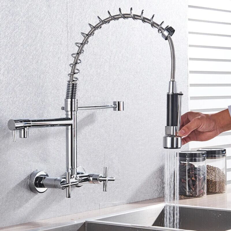 foto del prodotto rubinetto da cucina doccia estensibile rubinetto da cucina con rubinetto a parete in acciaio inossidabile