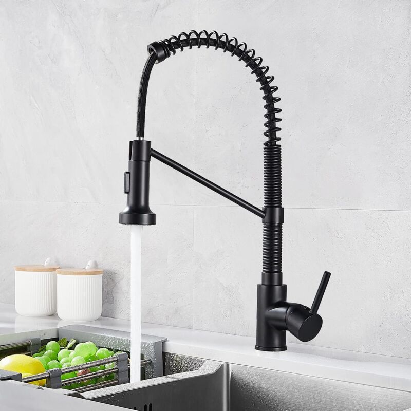 foto del prodotto rubinetto da cucina don molla a spirale, rubinetto e doccetta estraibile con doccetta estensibile, miscelatore monocomando rotante a 360 nero