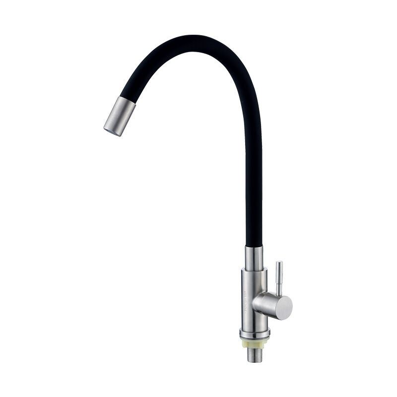 foto del prodotto rubinetto da cucina flessibile con beccuccio girevole alto, miscelatore flessibile per lavello, acciaio inossidabile e nero, rubinetto per lavello