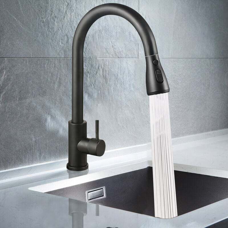 foto del prodotto rubinetto da cucina flessibile, sdlogal, miscelatore per lavello in acciaio inossidabile, rubinetto per lavello estensibile girevole a 360 con 2