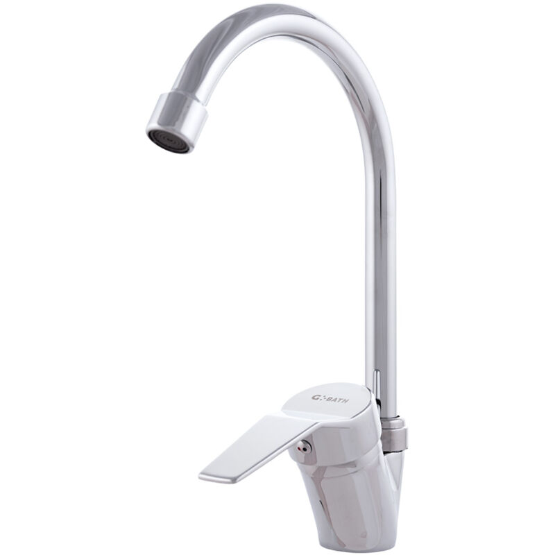 foto del prodotto rubinetto da cucina in ottone zinco, cromato, acqua calda e fredda, tubi flessibili, beccuccio alto, maniglia singola qli fa 