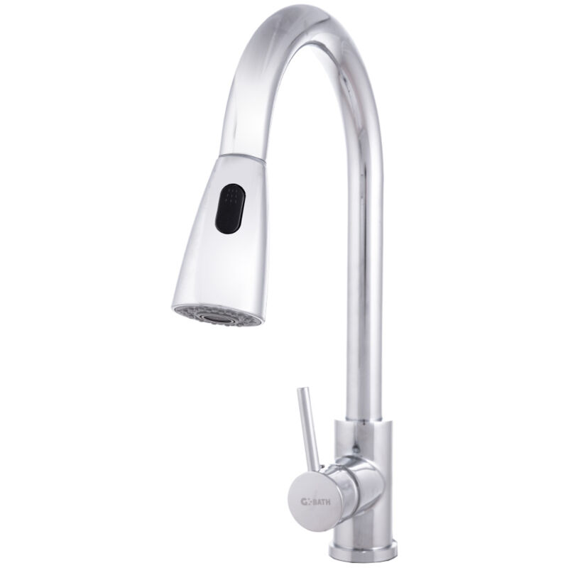 foto del prodotto rubinetto da cucina in ottone zinco, cromato, acqua calda e fredda, tubi flessibili, beccuccio alto, maniglia singola qli fa 