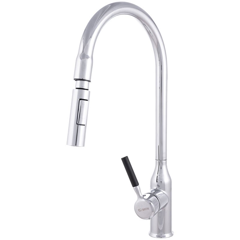 foto del prodotto rubinetto da cucina in ottone zinco, cromato, acqua calda e fredda, tubi flessibili, beccuccio alto, maniglia singola qli fa 