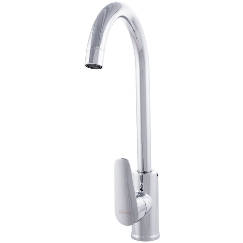 foto del prodotto rubinetto da cucina in ottone zinco, cromato, acqua calda e fredda, tubi flessibili, beccuccio alto, maniglia singola qli fa 
