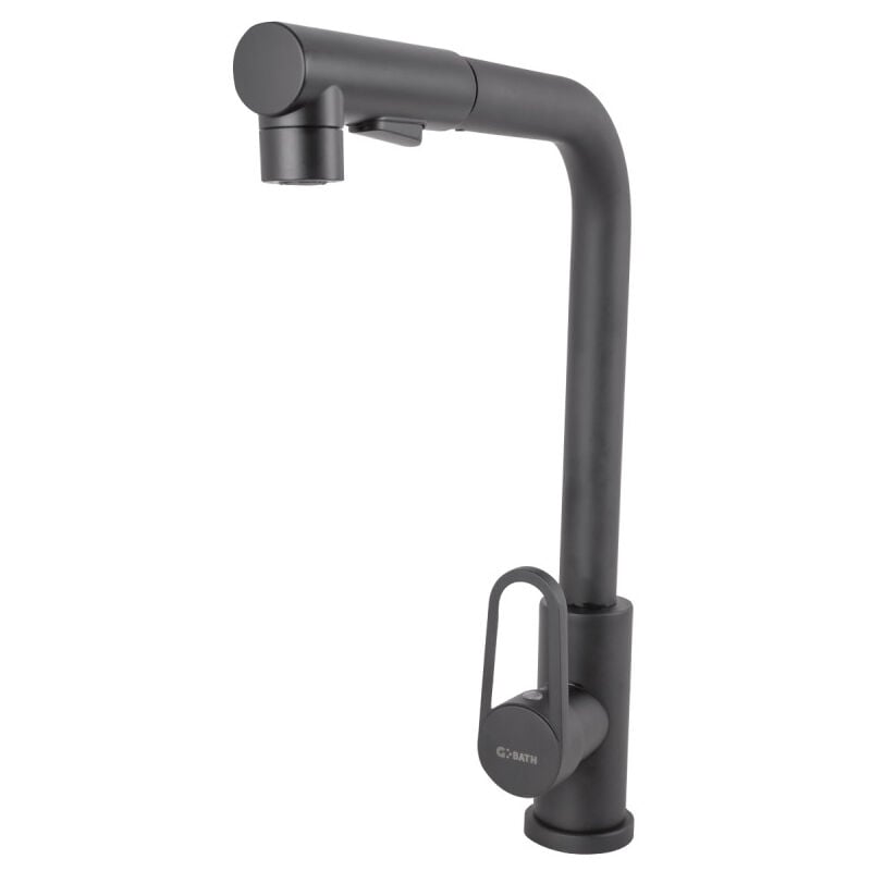 foto del prodotto rubinetto da cucina in ottone zinco, nero, acqua calda fredda, tubi flessibili, bocca alta, leva singola qli fa 4212 