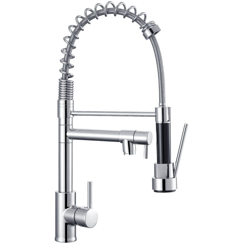 foto del prodotto rubinetto da cucina lavello con molla a spirale, doccetta estensibile, girevole a 360 miscelatore monocomando cucina, acqua calda e fredda