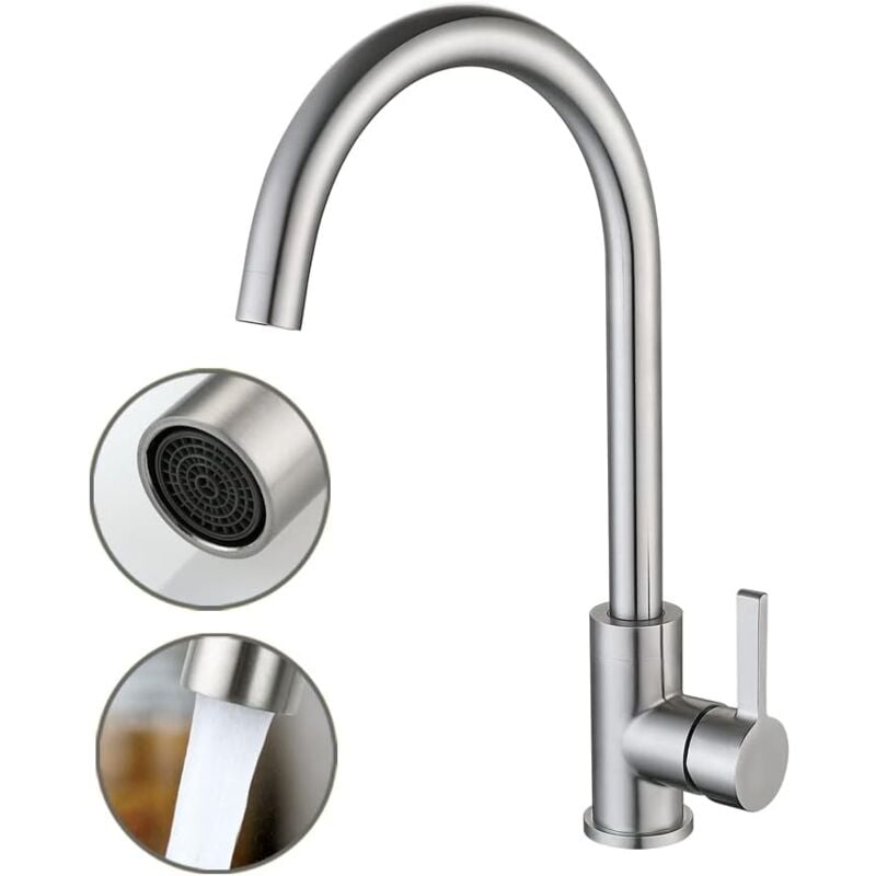 foto del prodotto rubinetto da cucina, miscelatore da cucina girevole a 360 in acciaio inox, rubinetto per lavello con maniglia singola per acqua calda e fredda, per