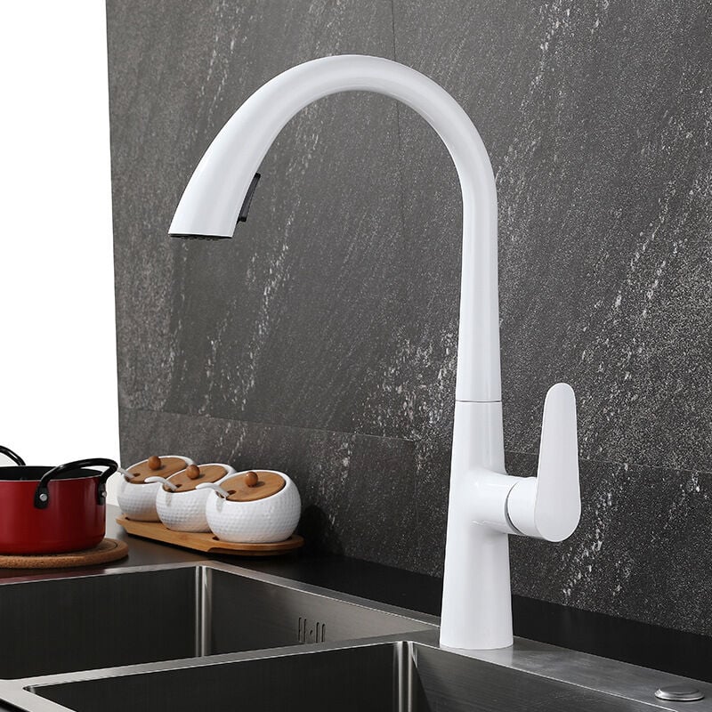 foto del prodotto rubinetto da cucina, miscelatore monocomando con girevole bocca spruzzatore, rubinetto lavello girevole a 360 , 2 modalit bianco