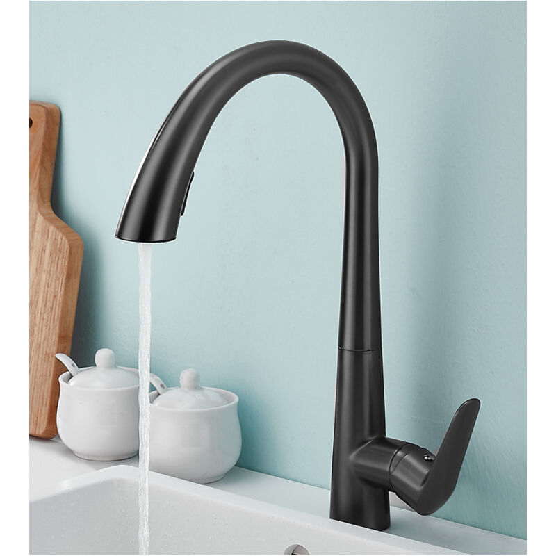 foto del prodotto rubinetto da cucina, miscelatore monocomando con girevole bocca spruzzatore, rubinetto lavello girevole a 360 , 2 modalit nero