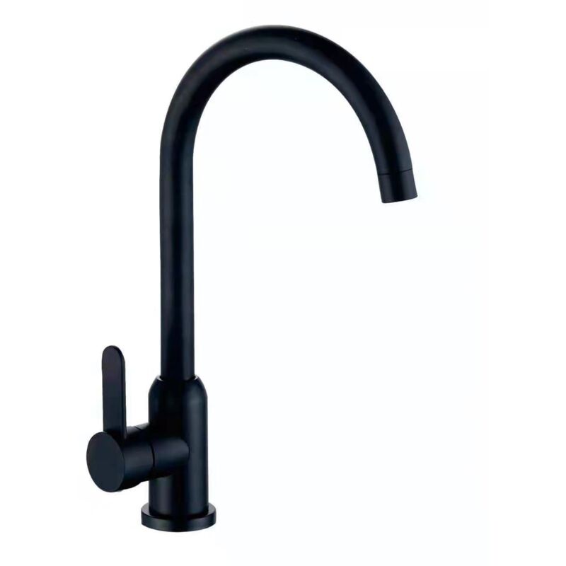 foto del prodotto rubinetto da cucina nero ad alta pressione con funzione girevole, rubinetto da cucina in acciaio inox, miscelatore da cucina con beccuccio alto 