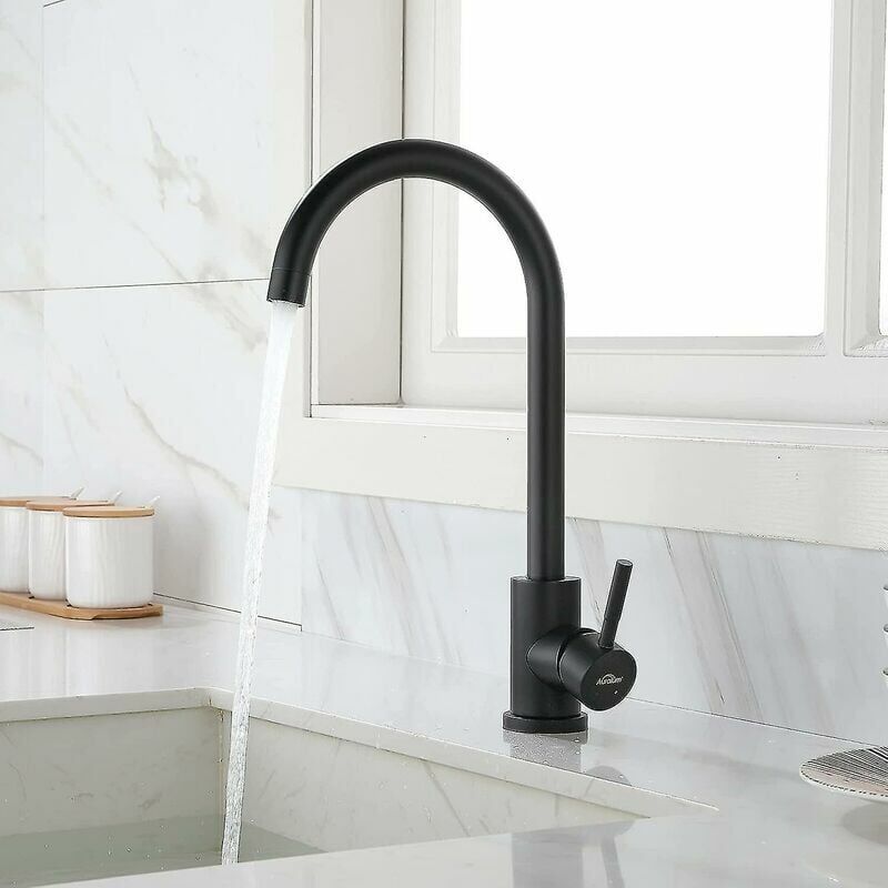 foto del prodotto rubinetto da cucina nero girevole a 360 , miscelatore da cucina caldo e freddo, miscelatore per lavello da cucina in acciaio inossidabile auralum
